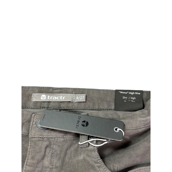 Tractr Mona High Rise Corduroy Pants 4/27 Slim Fit Taupe Cut Off Raw Hem New - Picture 6 of 7